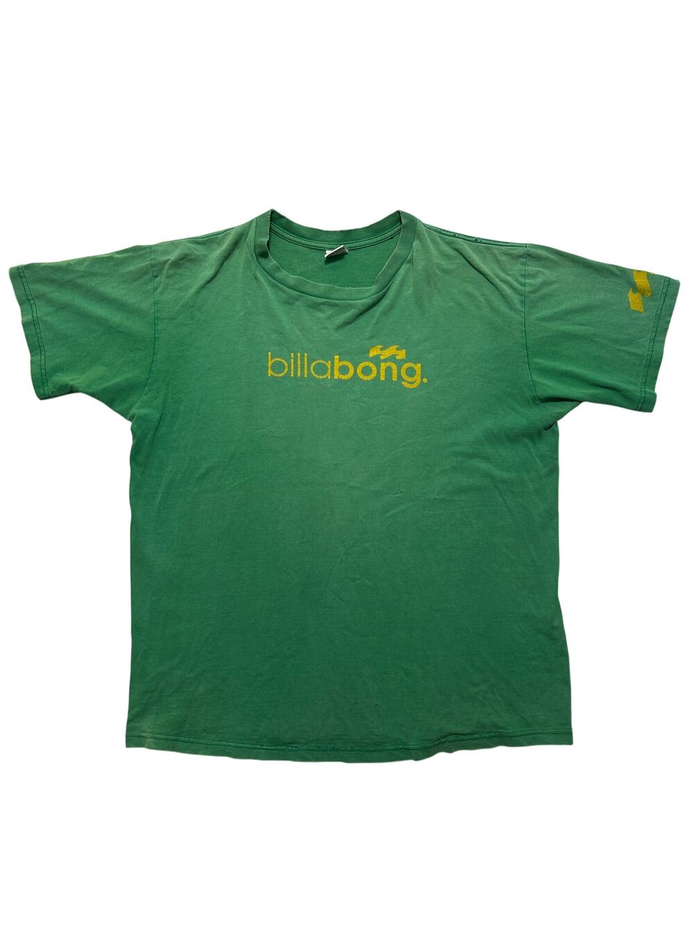 VTG 90's Billabong Distressed Faded Logo Short Sleeve T-Shirt Green Size L